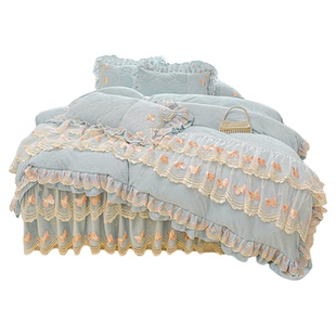 冬季保暖四件套牛奶绒床裙4件套雕花绒被罩珊瑚绒加厚夹棉床罩A类