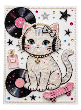 2026新款珍珠画星光小猫DIY手工钻石贴画高级材料客厅装饰画摆件