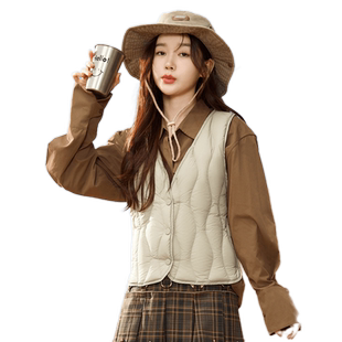 雪中飞2025冬新款女士V领羽绒背心马甲内胆好看时尚保暖叠穿轻薄S