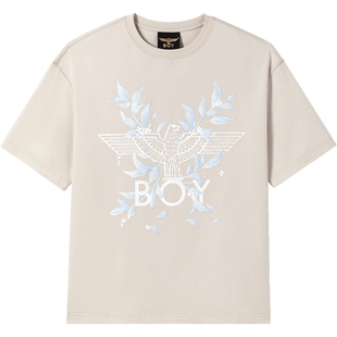 BOYLONDON夏季男女同款短袖月桂logo印花设计感休闲T恤N01009
