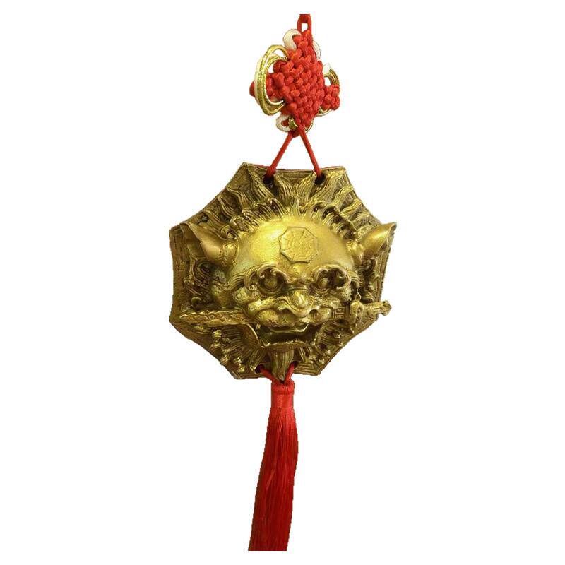 铜睚眦狮咬剑摆件挂件铜狮子门神虎头牌兽头八角狮头玄关摆件门厅