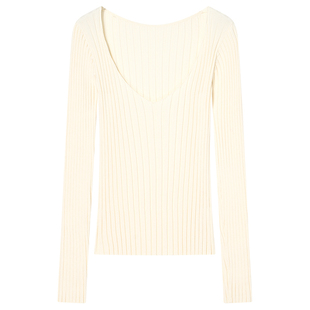 COVERINS米白色v领修身针织衫女/半身裙长款2025冬新款CC35506230