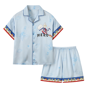 男童冰雪丝睡衣夏款2025新款儿童奥特曼夏季薄款男孩夏天短袖套装