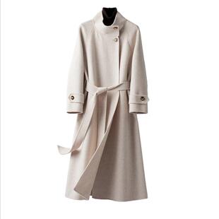 BXV立领双面羊绒大衣女中长款2026秋季新款系带英伦风双面呢外套