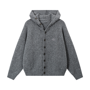 江南先生NewJNXS学院风含羊毛连帽开衫毛衣宽松包针绣针织衫外套