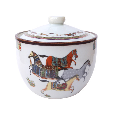 1斤装大号加厚陶瓷调料罐圆形盐辣椒猪油罐景德镇耐高温糖缸炖盅