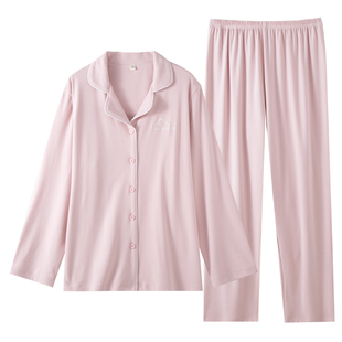 双面德绒磨毛睡衣女精致刺绣薄绒秋冬翻领开衫长袖宽松家居服套装