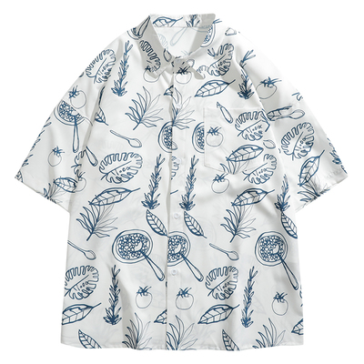 冰丝花衬衫男短袖夏季大码宽松