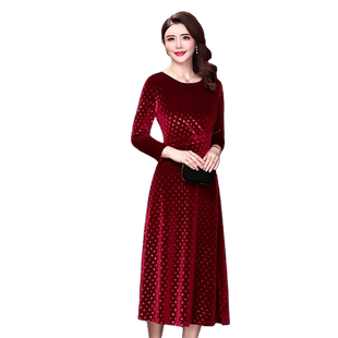 香妮芬2026春季洋气丝绒连衣裙女韩版时尚阔太太气质长款连衣裙