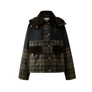 Eland衣恋棉衣棉服女时髦休闲格纹印花长袖外套2026春季新款