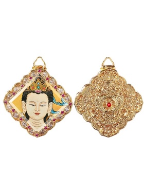 吉祥八宝方形观音唐卡吊坠