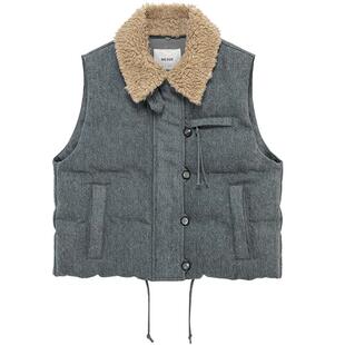 MESUX米岫25冬翠峰绒牛仔式毛领立领抽绳式马甲羽绒服MNWUL101