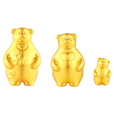 足金999小熊一家黄金摆件金块