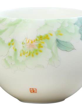 大师手绘羊脂玉瓷中式主人品茗杯