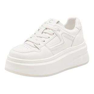 千百度小白鞋女松糕纯色新款时尚百搭厚底增高波纹休闲鞋舒适板鞋