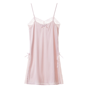 RoseTree冰丝吊带睡裙女夏季薄款蕾丝性感纯欲红色高级感睡衣夏天