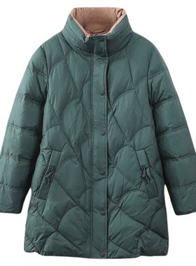 依佈中老年人2025冬装新款撞色羽绒服50多岁妈妈装中长款防风外套
