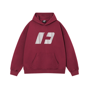 FORNINES重磅酒红色卫衣男女情侣装潮牌衣服春秋款连帽衫休闲外套