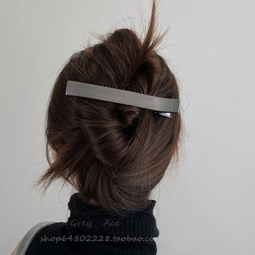 2冷淡风简约拉丝金属发夹夹子侧边鸭嘴夹夹字一搭重工女2024新款