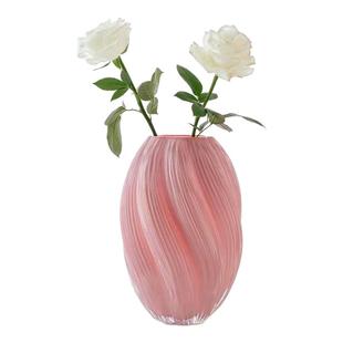 创意法式粉色玻璃花瓶摆件客厅插花水养鲜花轻奢高级感小众装饰品