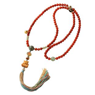 天然南红玛瑙手串108颗念珠多圈手链檀香九尾灵狐长款项链手饰品