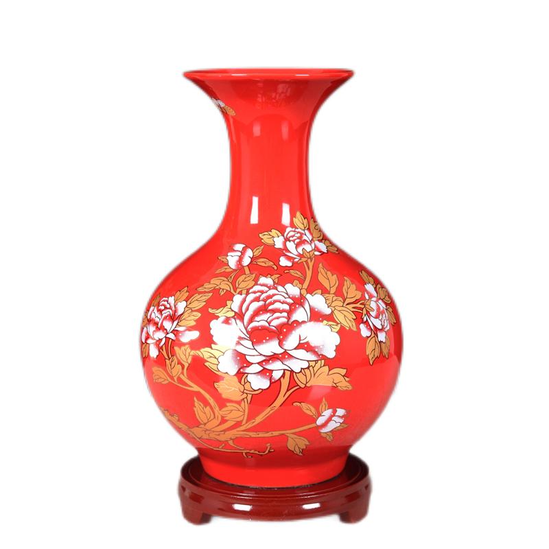 景德镇中国红花瓶酒柜装饰品