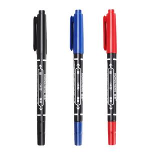 小双头油性记号笔黑蓝红美术勾线笔不掉色学生描边绘画防水粗细红色蓝色