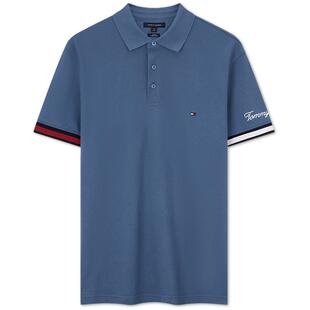 【透气舒适】Tommy春夏男装珠地网眼撞色袖口修身短袖T恤POLO衫