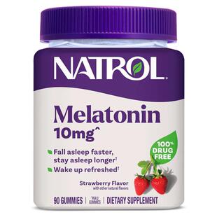 Natrol褪黑素睡眠软糖10mg退黑素睡眠片美国进口草莓味90粒