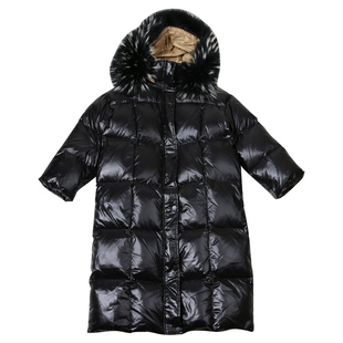 女童冬羽绒服儿童外套中长款黑色中大童女孩洋气冬季加厚