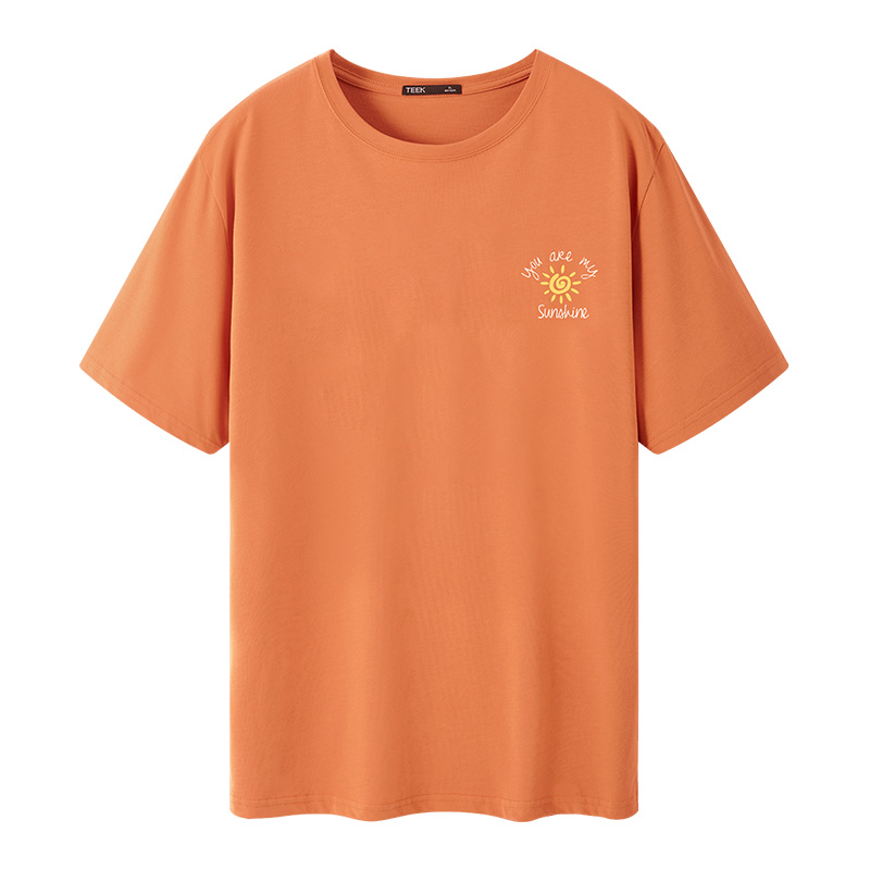 TEEK2024新款橘黄色T恤短袖男 夏季重磅青少年帅气橙色夏天上衣服