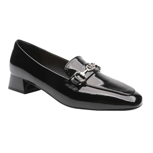 月芽儿新款英伦风粗跟中跟单鞋通勤休闲方头乐福鞋女款小皮鞋