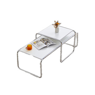 拉齐奥茶几套几中古不锈钢长茶几北欧极简长方形白色边几矮桌子