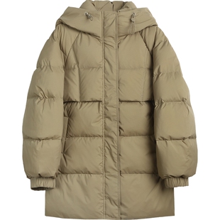 布景羽绒服女中长款2025冬季新品简约宽松连帽白鸭绒厚款外套0101