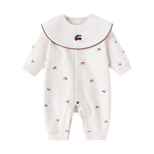 babylove【纺软织柔】婴儿连体衣春秋纯棉宝宝哈衣带围嘴樱桃甜梦