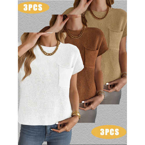 E 69960 Crewneck pocket short-sleeve sweater 圆领口袋短袖毛