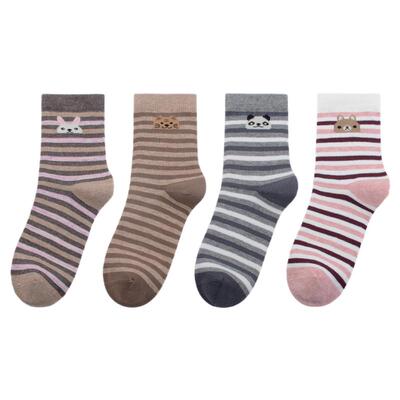 棉元素条纹可爱提花舒适中筒袜女