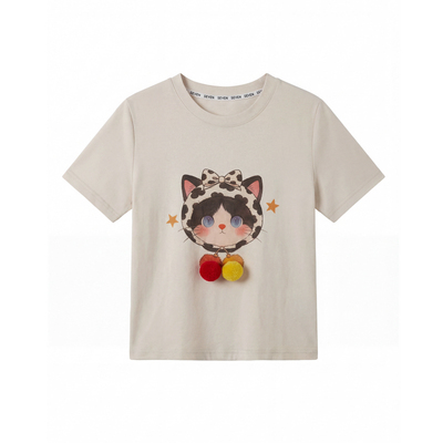 【原创卡通插画】柒号童仓女大童猫咪短袖T恤夏装儿童洋气上衣