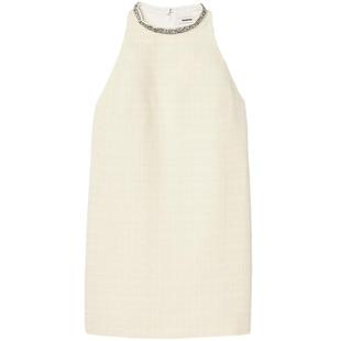 SANDRO秋冬女装优雅法式气质时尚白色仿钻圆领无袖直筒短款连衣裙