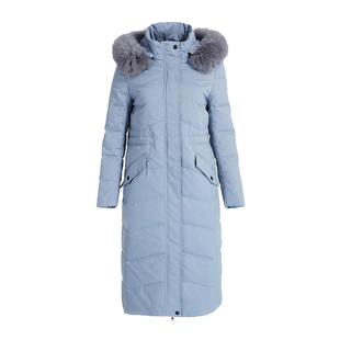 乔万尼羽绒服女商场新款清新雾霾蓝修身收腰狐狸毛领过膝长款韩版
