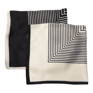 桑蚕丝北欧简约条纹70真丝素缎中方巾领巾百搭时尚