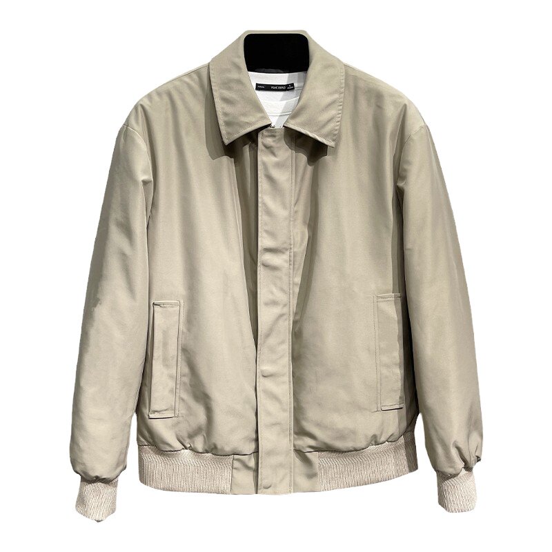 意式老钱风 抗皱记忆面料 男士翻领羽绒夹克衫白鹅绒服卡其色外套