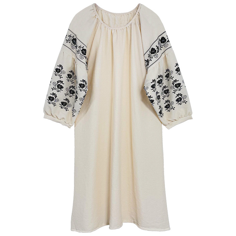田园睡裙女夏季新款中国风宽松长袖带胸垫睡衣孕妇春秋薄款家居服