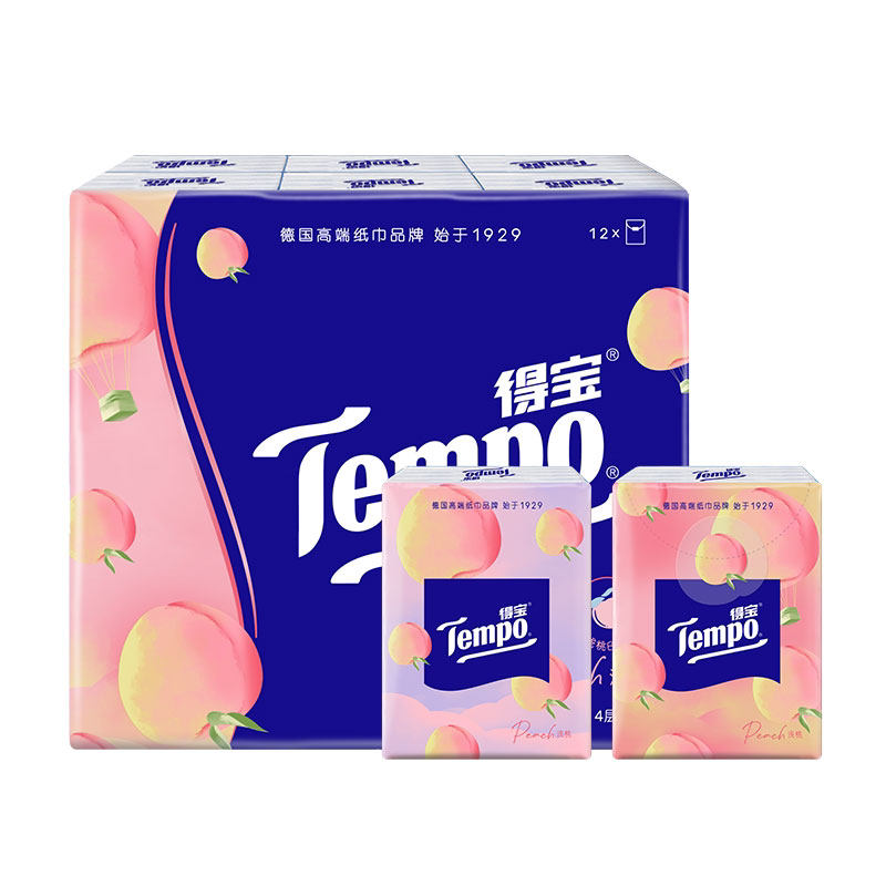 【天猫U先】得宝Tempo手帕纸蜜桃香味便携面巾纸加厚餐巾纸纸巾