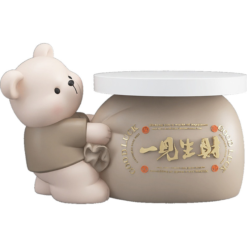 棕榈树奶油招财熊茶几床头柜摆件