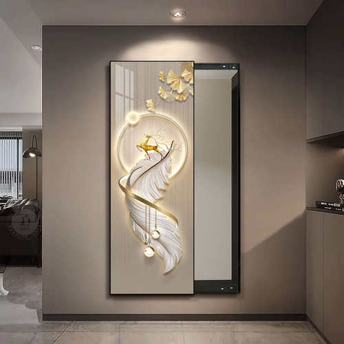 意式轻奢羽毛隐形全身镜推拉隐藏式镜子卧室试衣镜壁挂家用穿衣镜