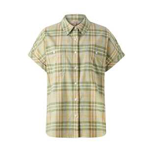 【法国亚麻】Eland衣恋衬衫女格纹连肩袖卷边短袖25夏季新款淡人