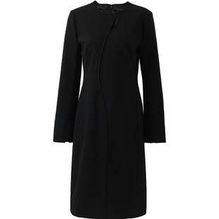 【商场同款】玛丝菲尔冬季新款设计感黑色圆领a字连衣裙