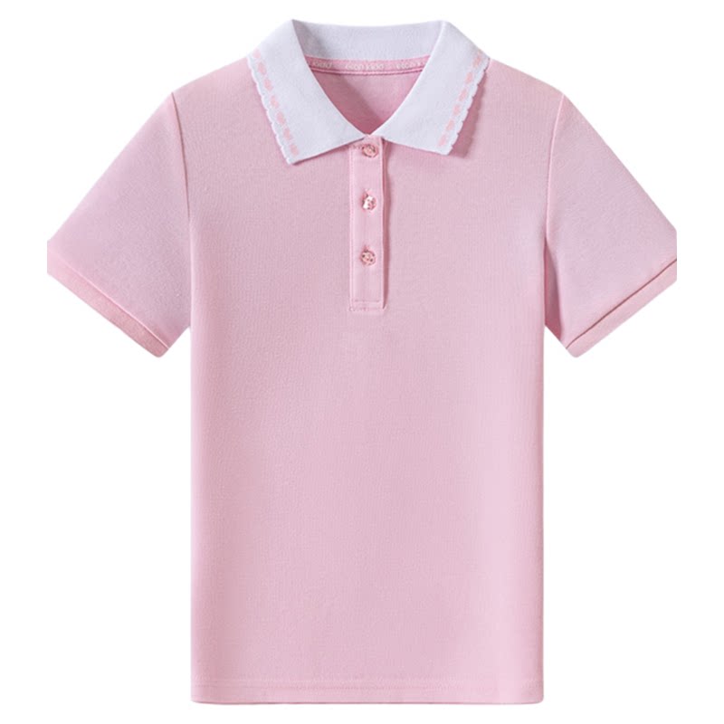 伊顿中小学生校服浅蓝枣红夏季拼色T恤珠地透气短袖POLO衫校服