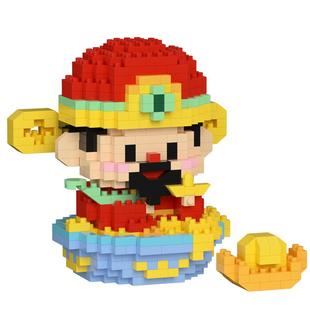 潮乐创财神积木拼装益智小神仙公仔益智月老玩具拼图春节新年礼物